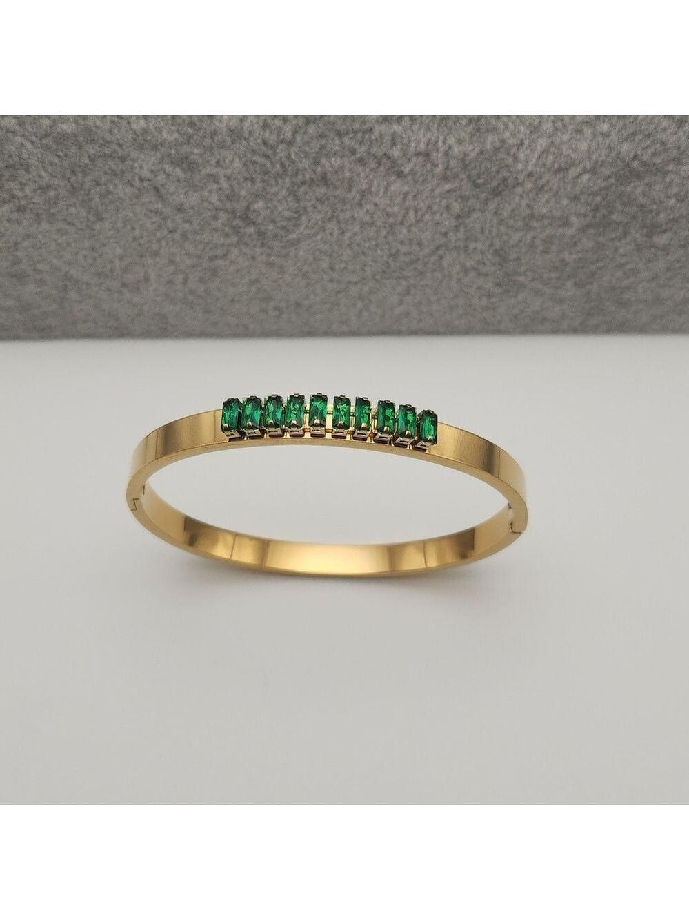 18K Gold Plated Green Zircon Bangle | Waterproof Tarnish Resistant Bracelet